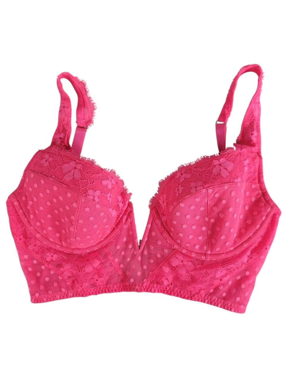 Victoria's Secret Longline Underwire Bra Pink 32DD Plunge Dots Lace Dream Angels